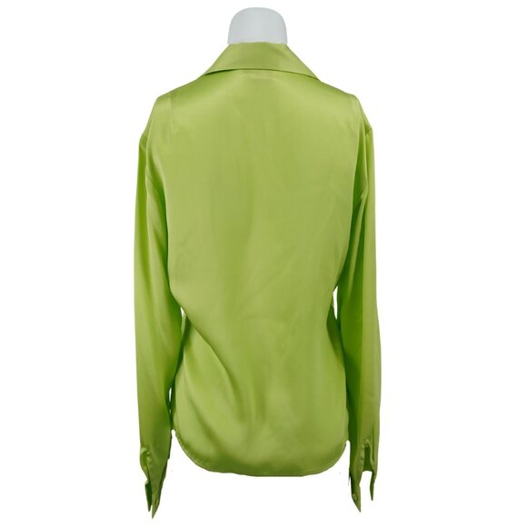 Vintage Patrick Christopher Chartreuse Green Silk Button Down Size 8 - Picture 4 of 6